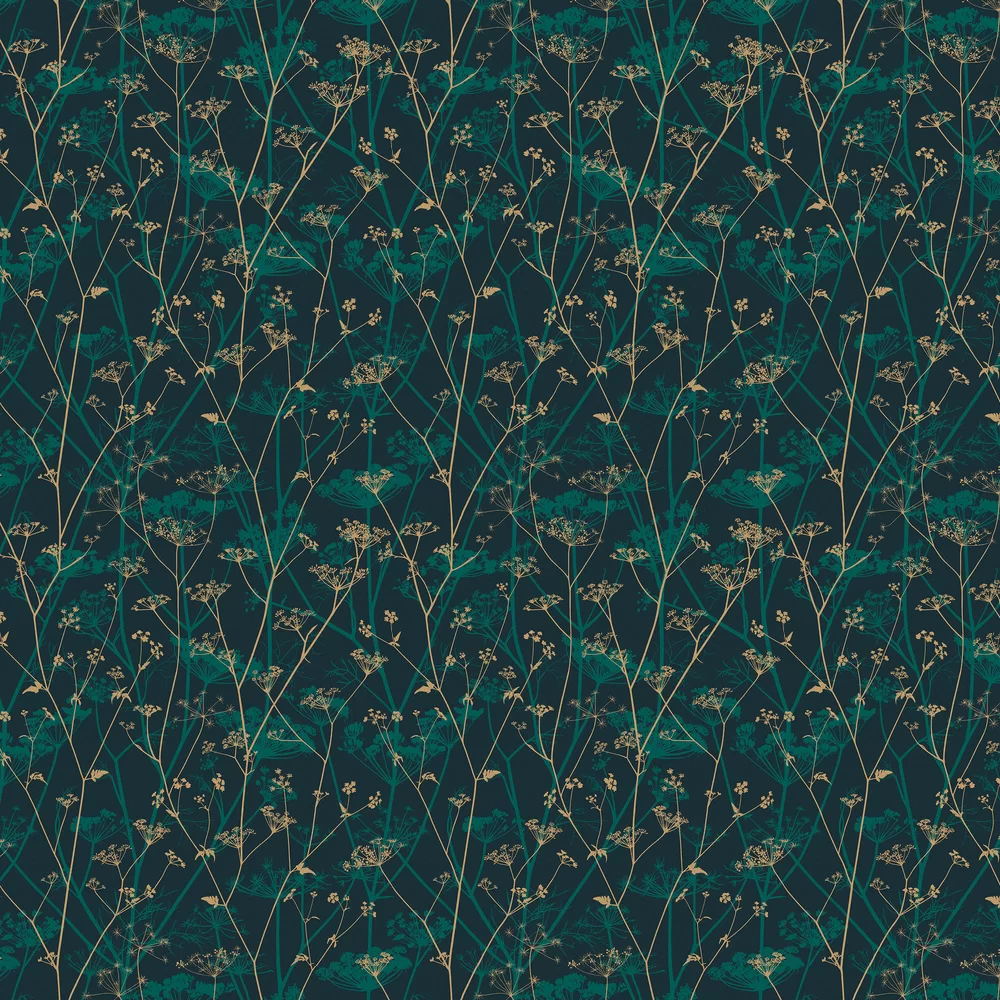 Wild Chervil by Clarissa Hulse - Kingfisher & Gold - Wallpaper ...