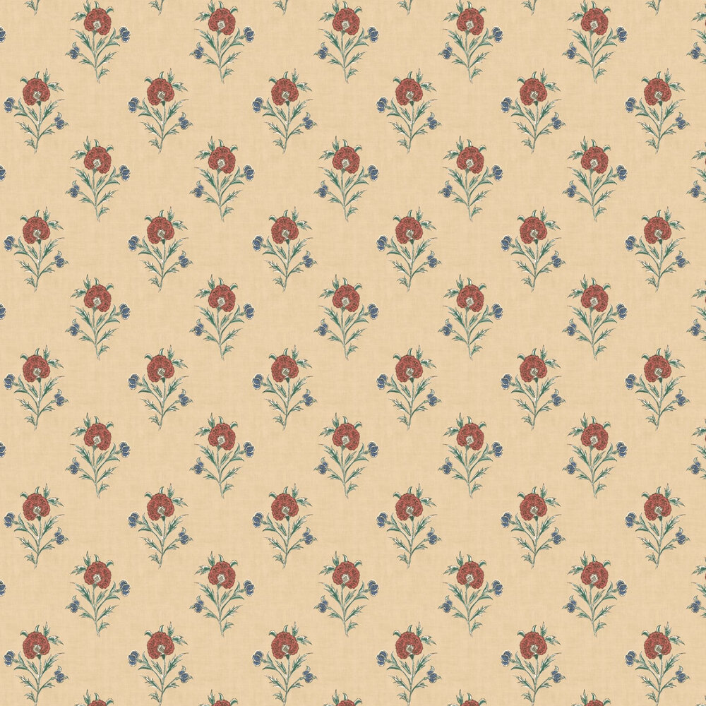 Somerton Wallpaper - Red / Green - by Mulberry Home