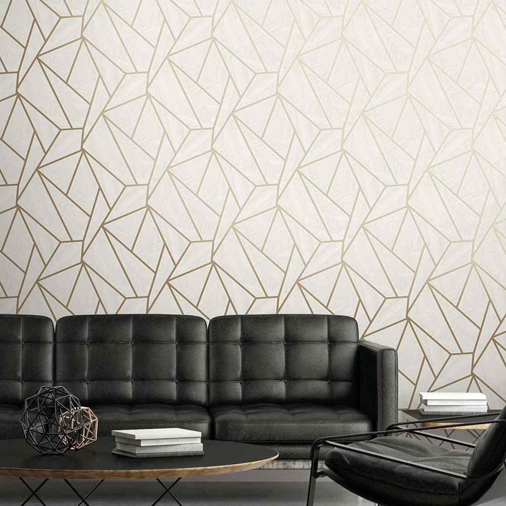 Metro Vector por Etten - Dorado/blanco - Papel pintado : Wallpaper Direct