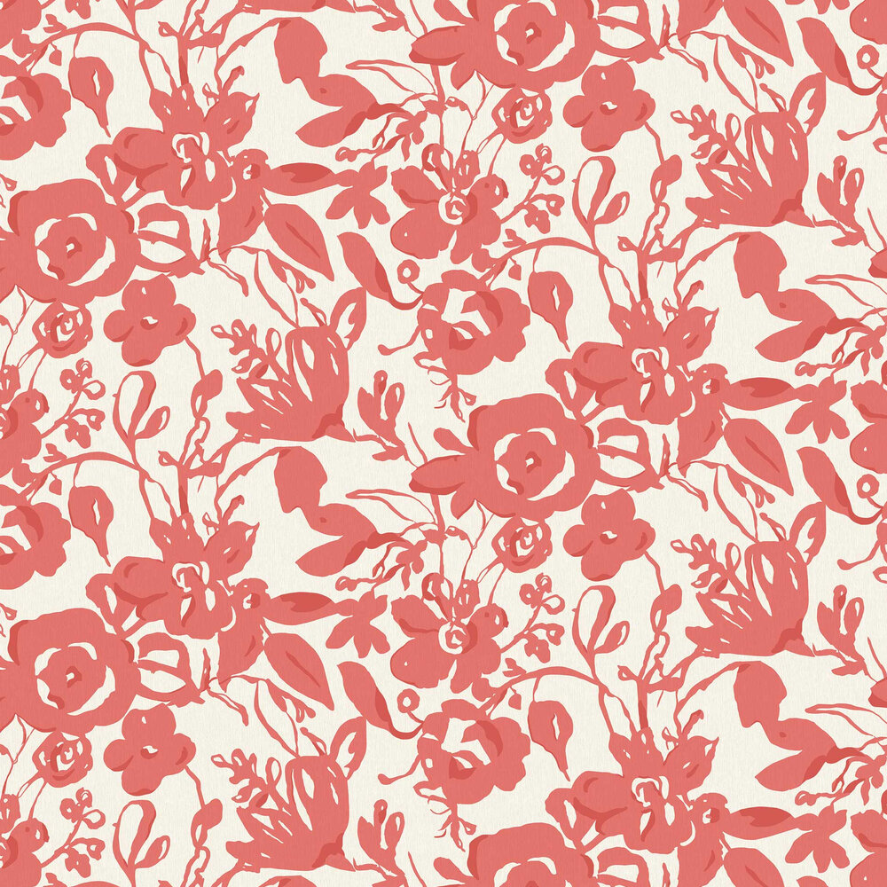 Brushstroke Floral Wallpaper - Coral - by York