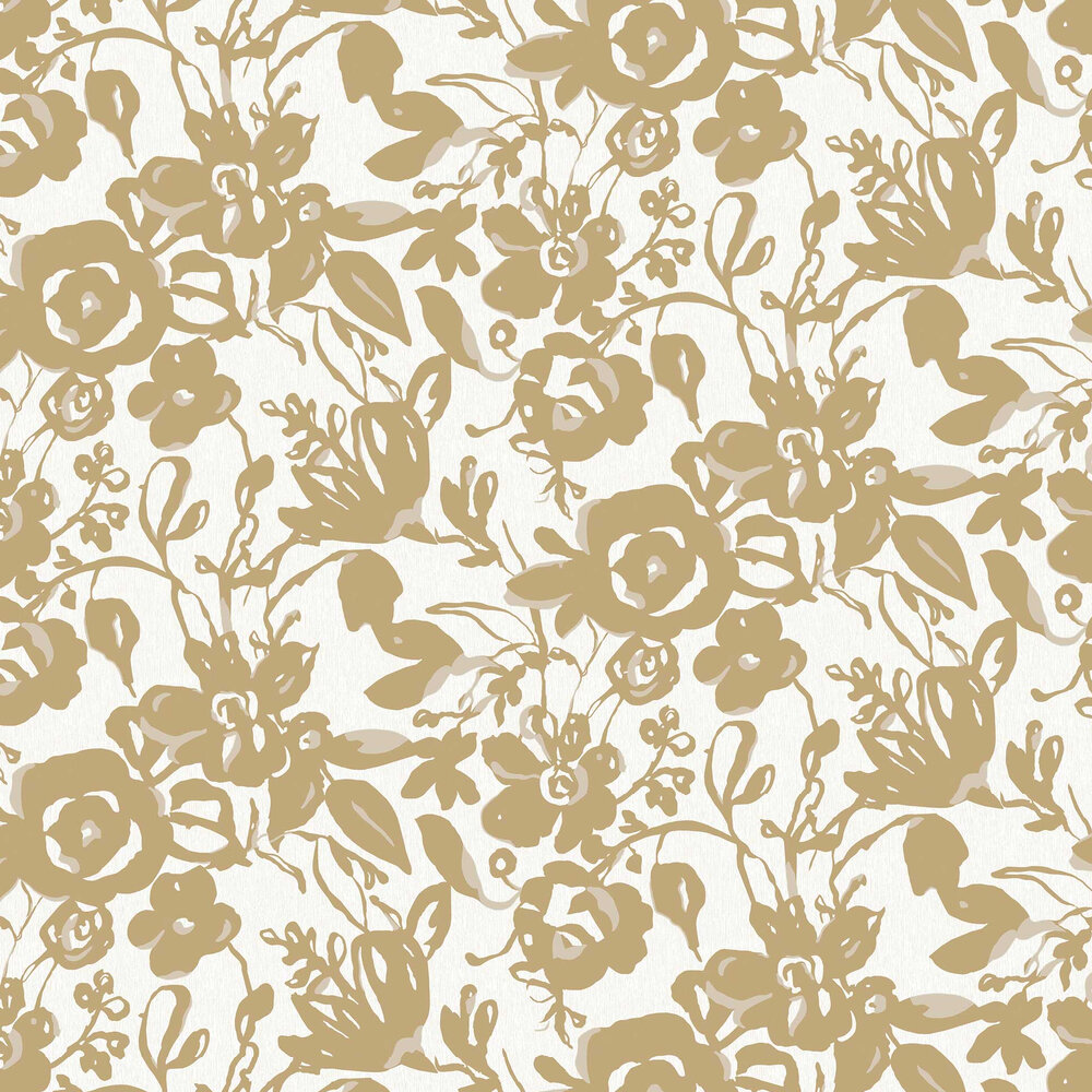 Brushstroke Floral Wallpaper - Gold - by York