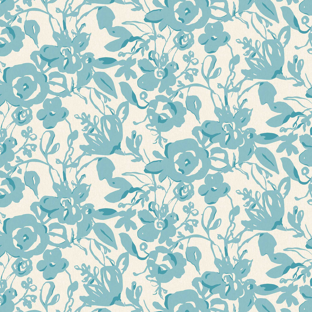 Brushstroke Floral Wallpaper - Aqua - by York