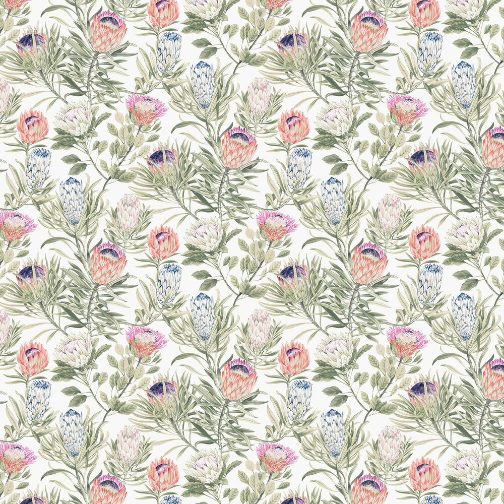 Protea  Wallpaper - White & Fuchsia - by York