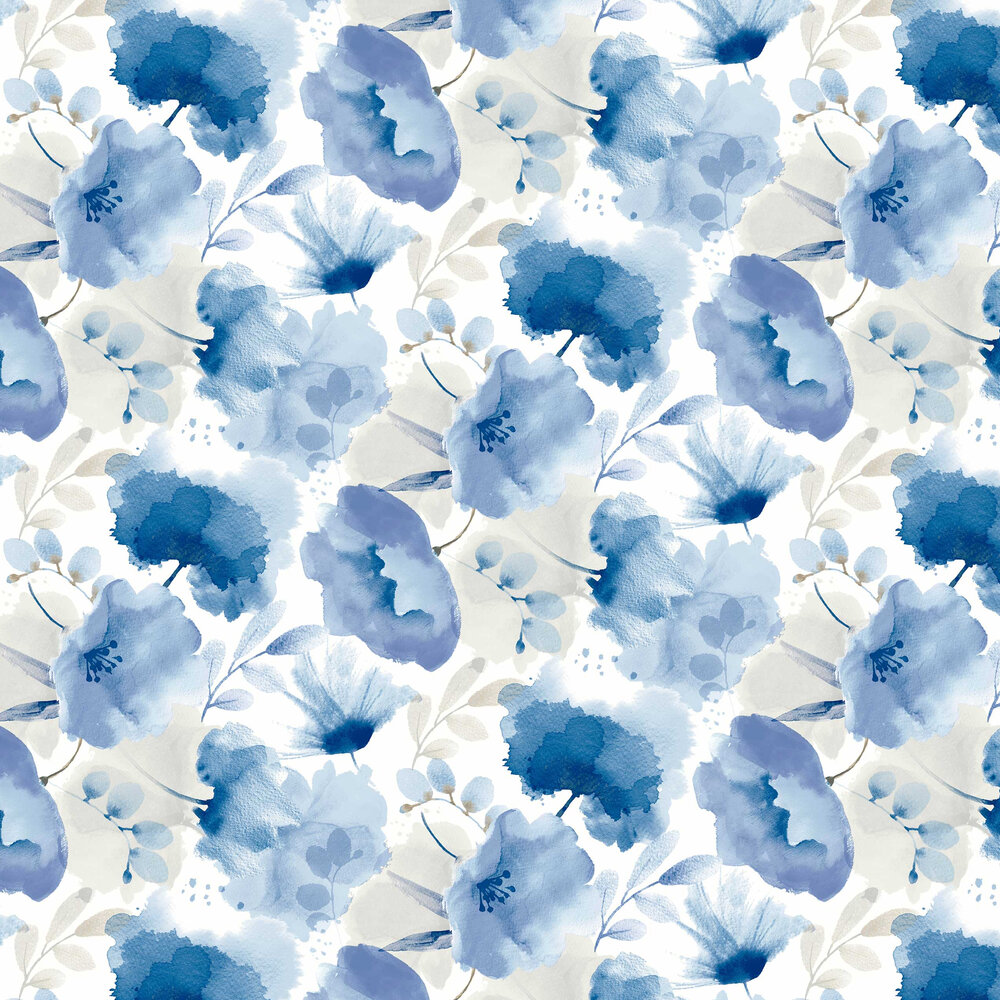 Watercolour Bouquet Wallpaper - Cobalt - by York