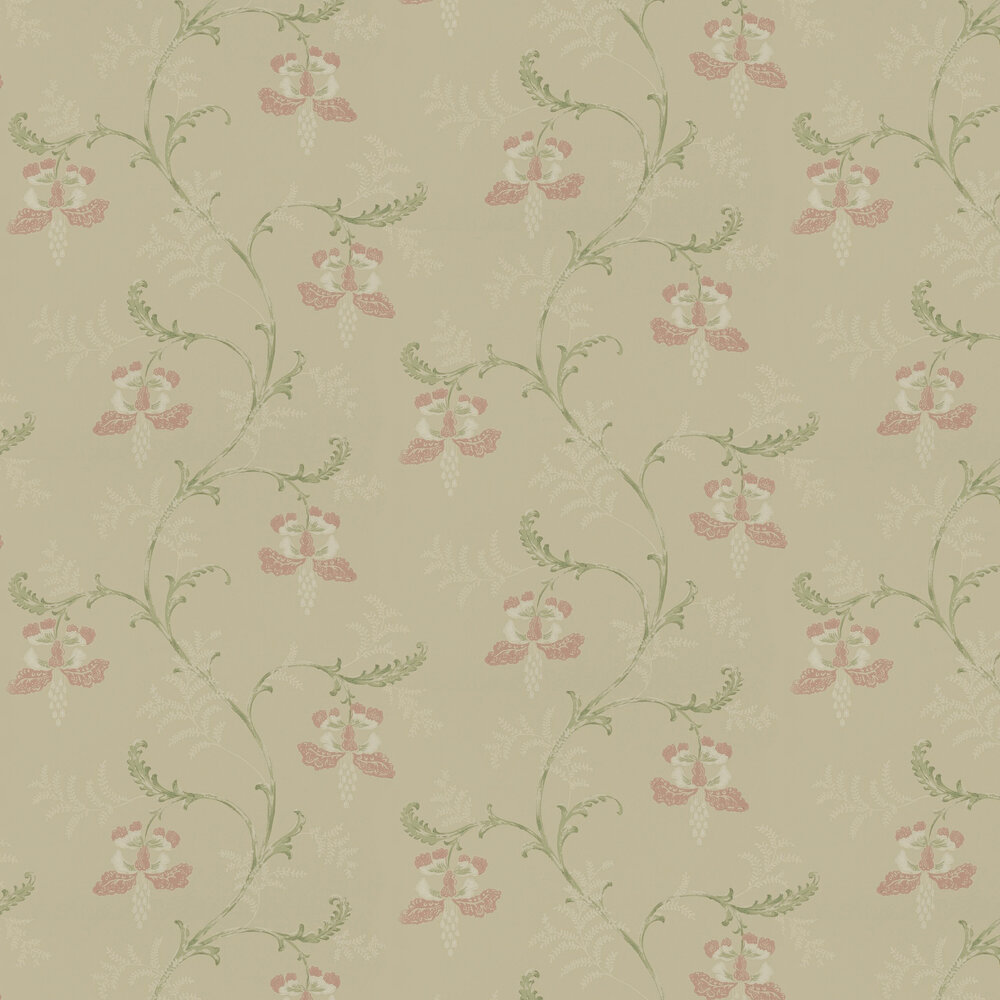 Bellflower Wallpaper - Pink / Green - by Colefax and Fowler