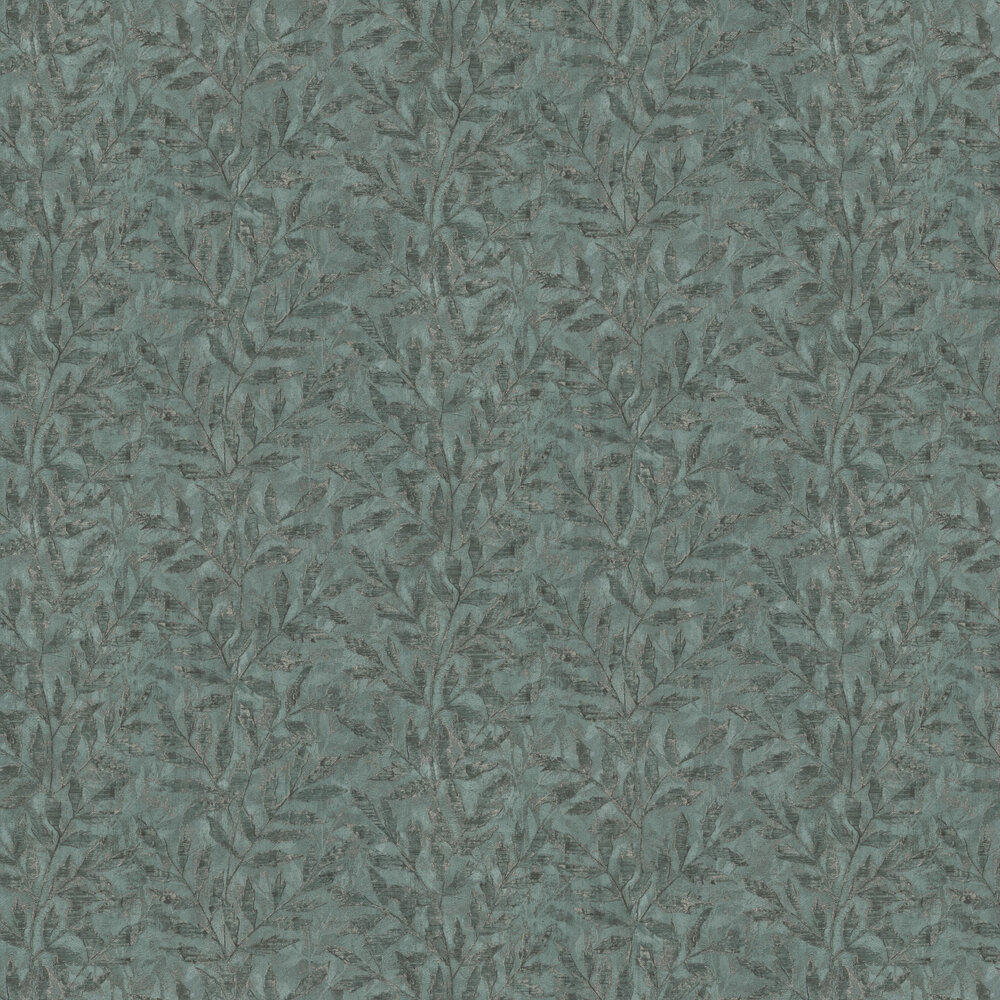 Metallic Leaf Wallpaper - Dark Green and Silver - by Albany
