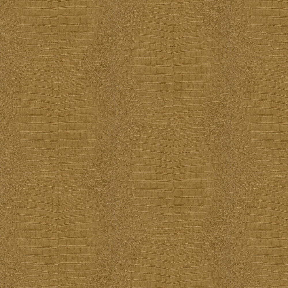 Imitation Crocodile Leather Wallpaper - Gold - by Albany