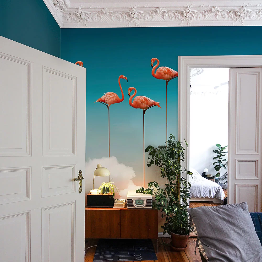 Flamingos Mural por Tres Tintas - Rosa - Revestimiento mural ...