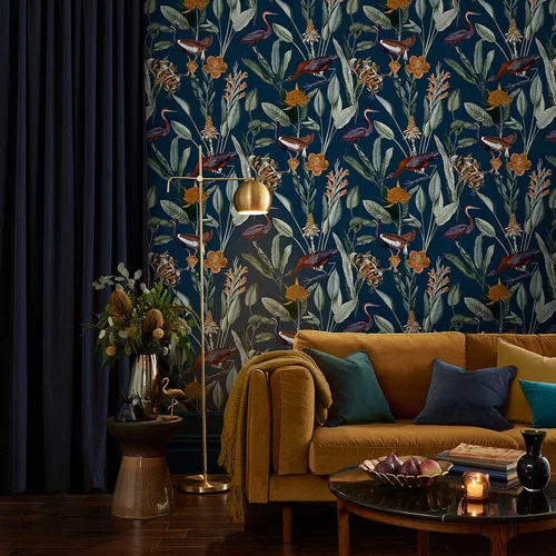 Glasshouse Wallpaper - Navy - by Graham & Brown