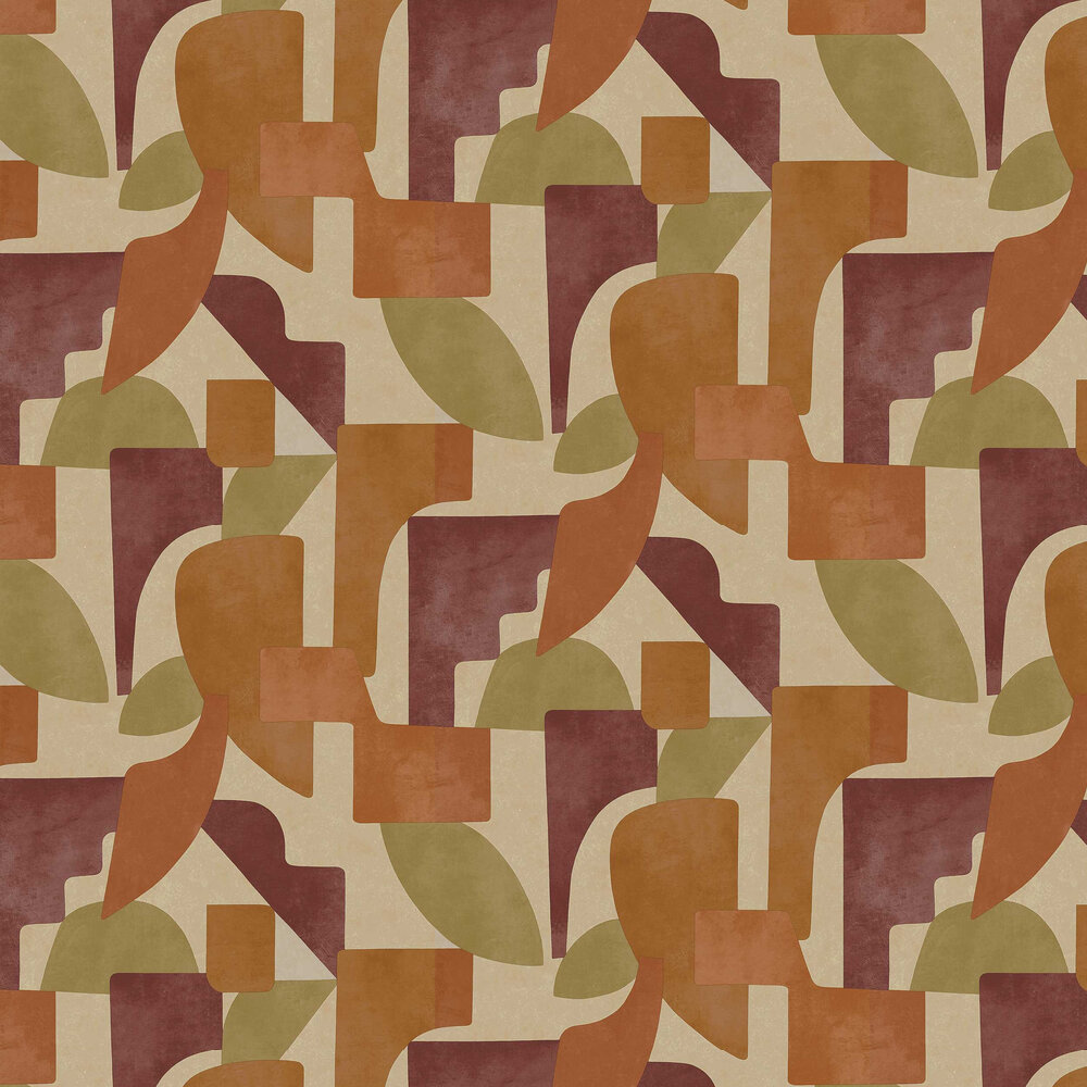 Papier peint Linnet - Bordeaux / orange brûlé - Albany