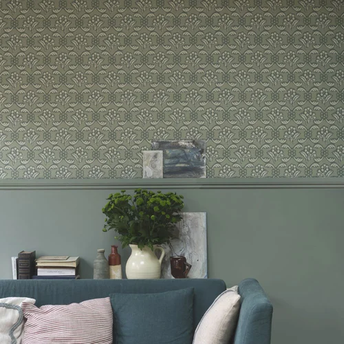 Baracé Wallpaper - Green Smoke / Lichen / Bone - by Farrow & Ball