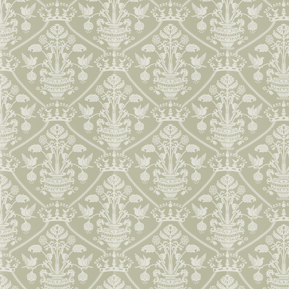 Highgrove Damask Wallpaper - Silver Green - by Sanderson