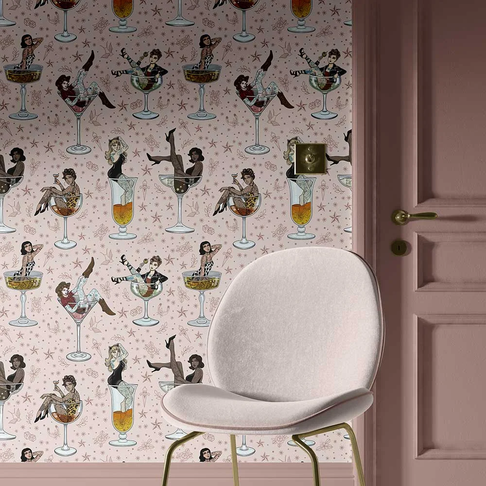 Cocktail Girls by Graduate Collection - Pink - Wallpaper : Wallpaper Direct