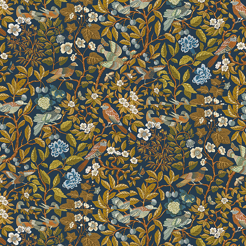 Noise Nextdoor by Josephine Munsey - Blue and Olive - Wallpaper