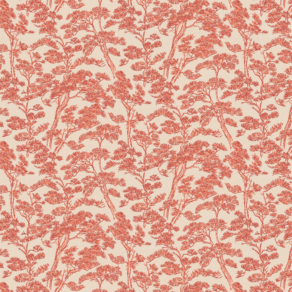 Zen Branches Wallpaper - Coral - by Metropolitan Stories