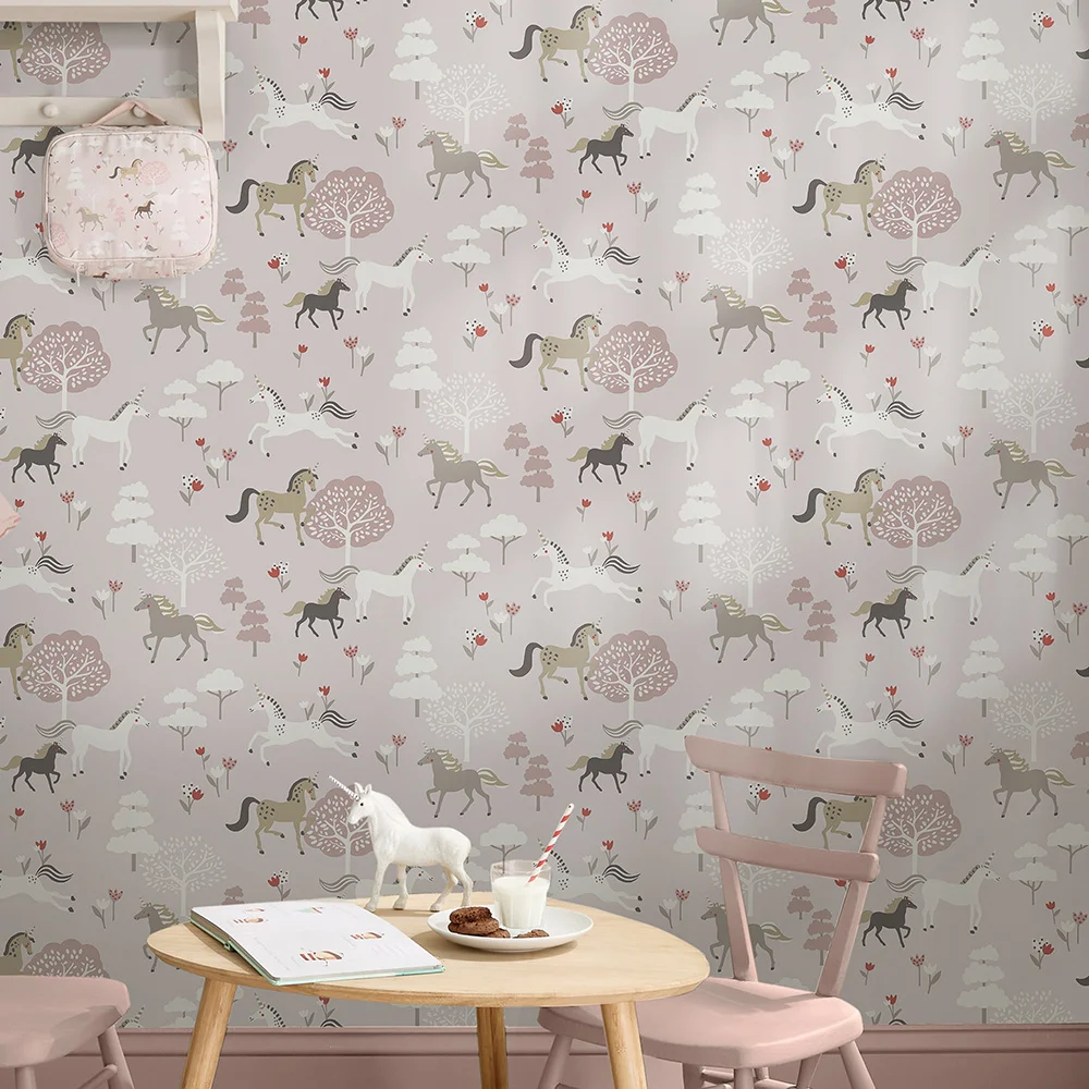 Forest Ponies by Sophie Allport - Chalk Blush - Wallpaper : Wallpaper ...