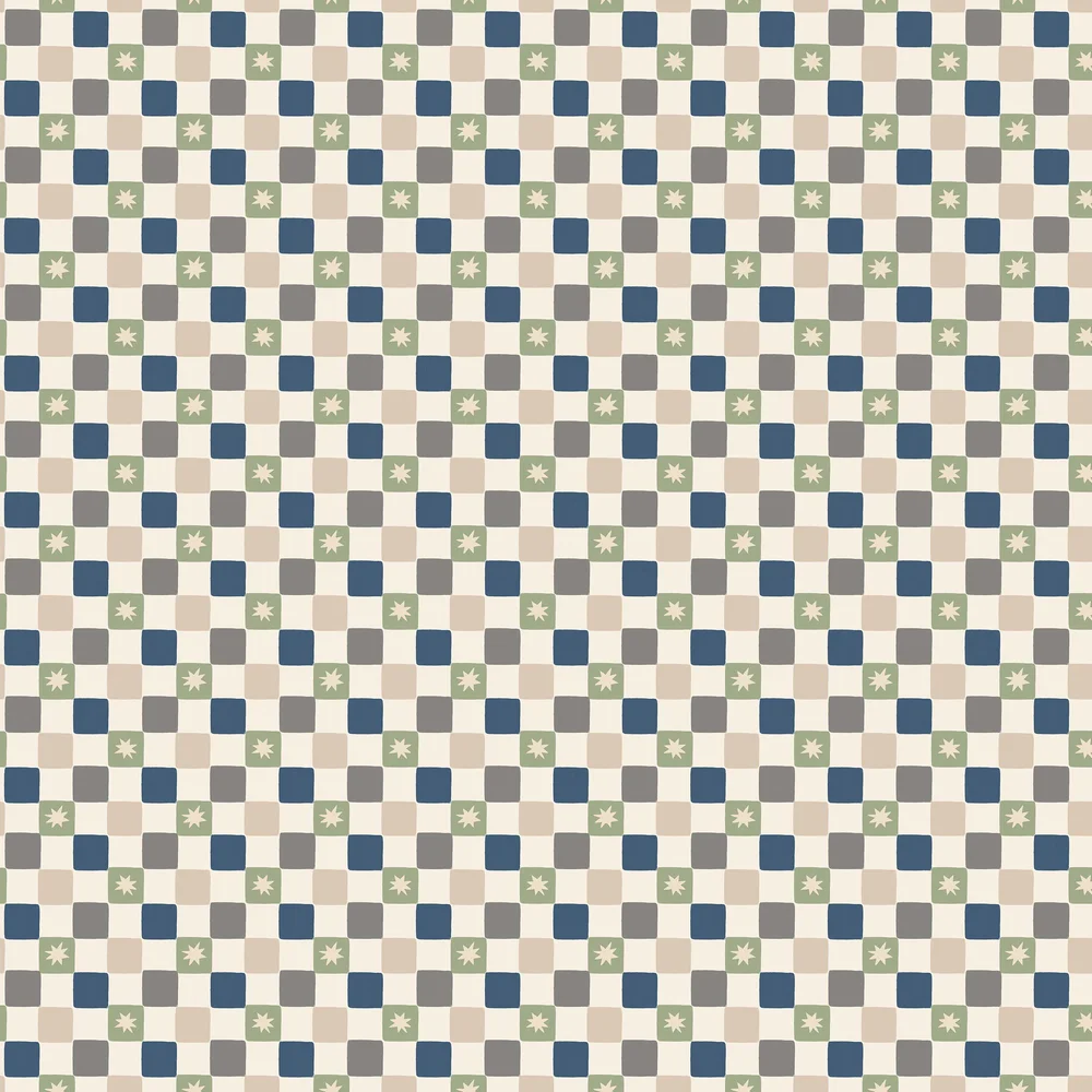 Arthouse Chequer Star Sage Green & Navy Blue Wallpaper - Image 3