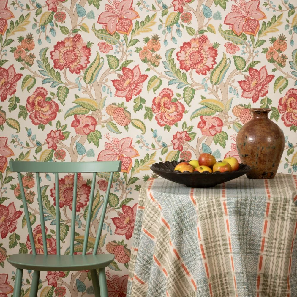 Indienne Tree by George & Minnie - Raspberry / Emerald - Wallpaper ...