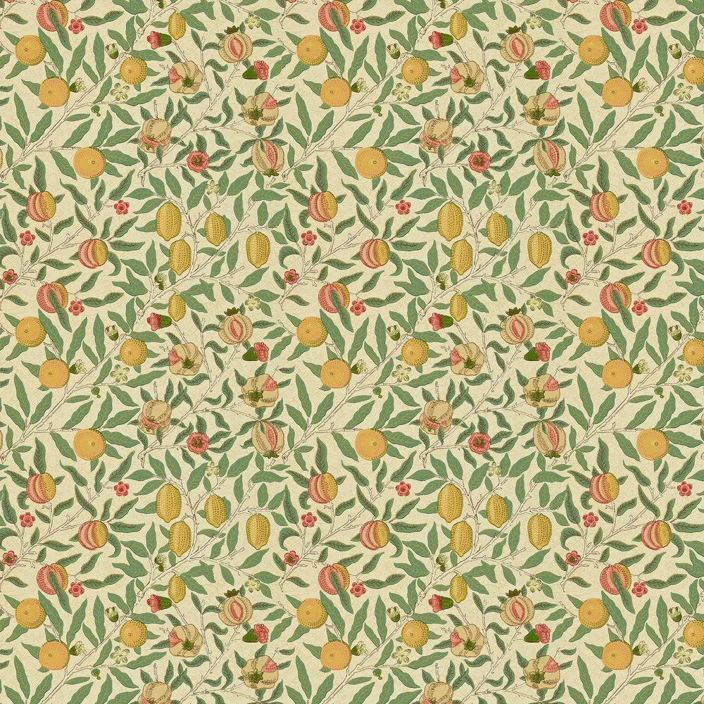 Fruit by Morris - Beige / Gold / Coral - Wallpaper : Wallpaper Direct