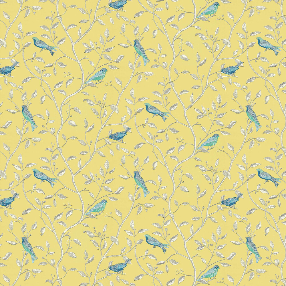 Finches Wallpaper - Yellow - by Sanderson