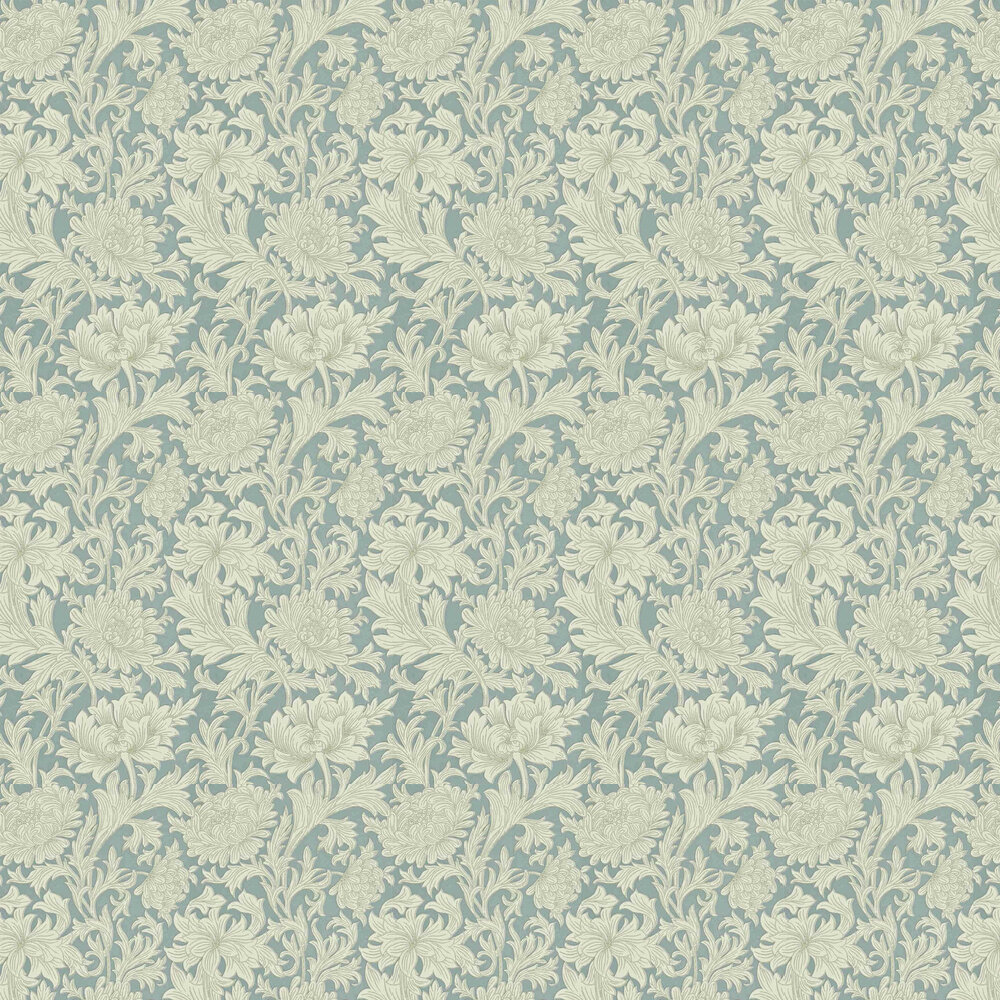 Chrysanthemum Toile Wallpaper - China Blue / Cream - by Morris
