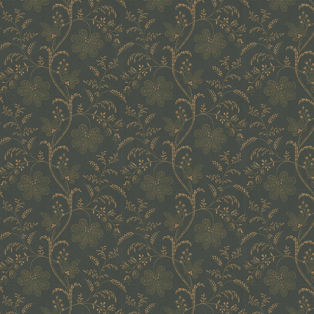 Bedford Square Wallpaper - Metallic Gold / Charcoal - by Little Greene