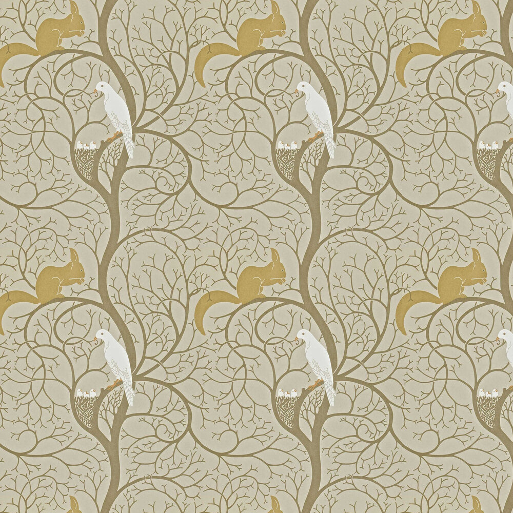 Squirrel & Dove Wallpaper - Linen / Ivory - by Sanderson