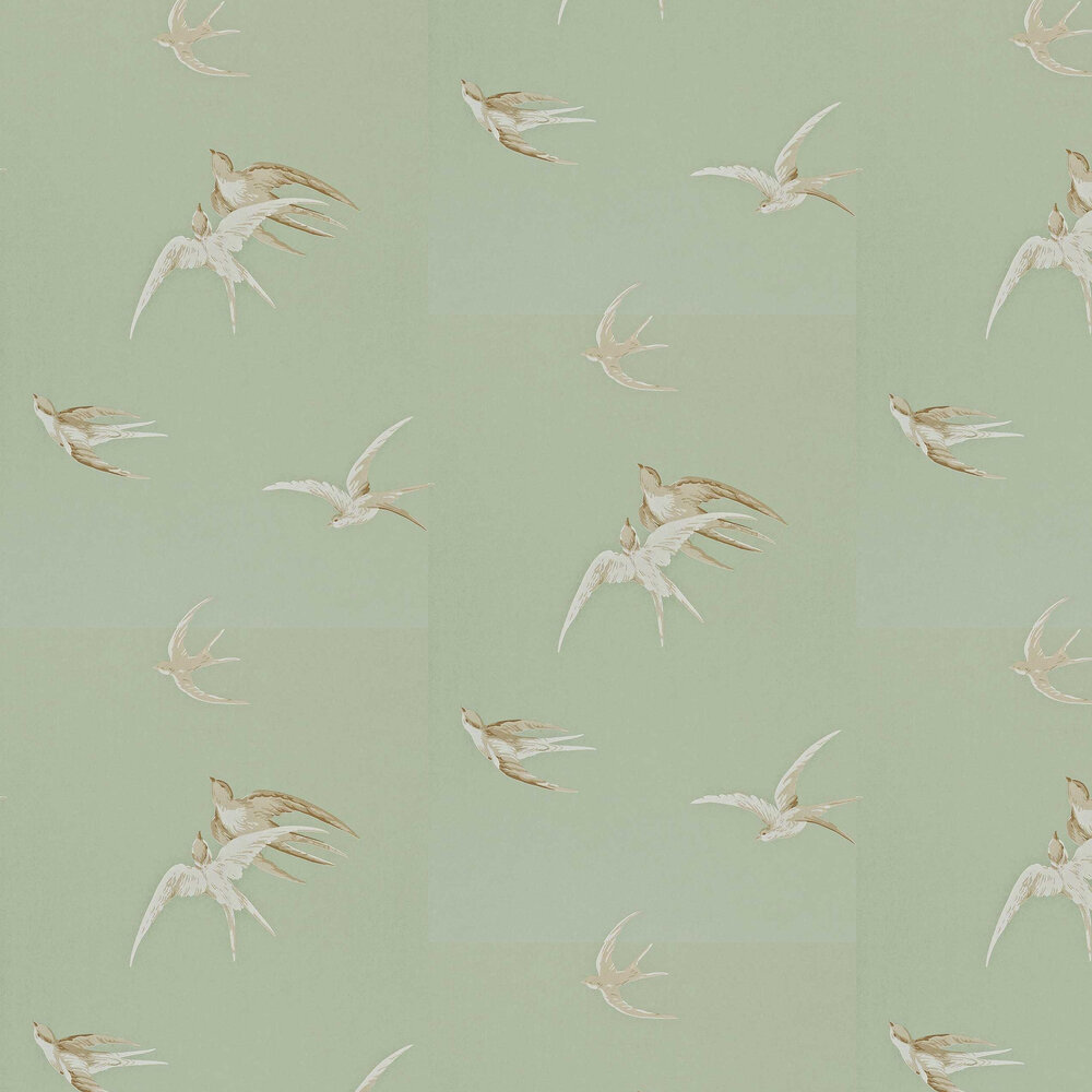 Swallows Wallpaper - Grey Green - by Sanderson