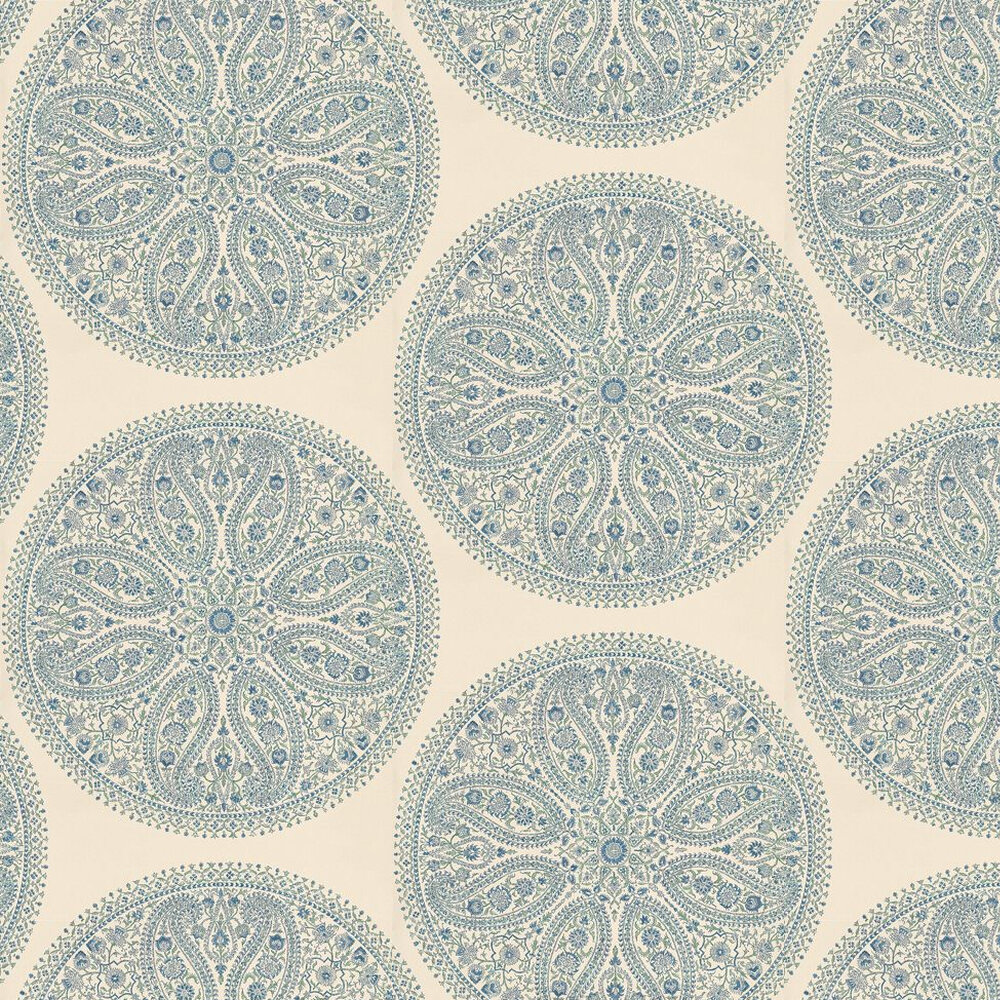 Paisley Circles Wallpaper - Blue / Silver - by Sanderson