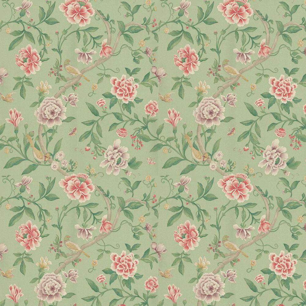 Porcelain Garden Wallpaper - Rose/Fennel - by Sanderson