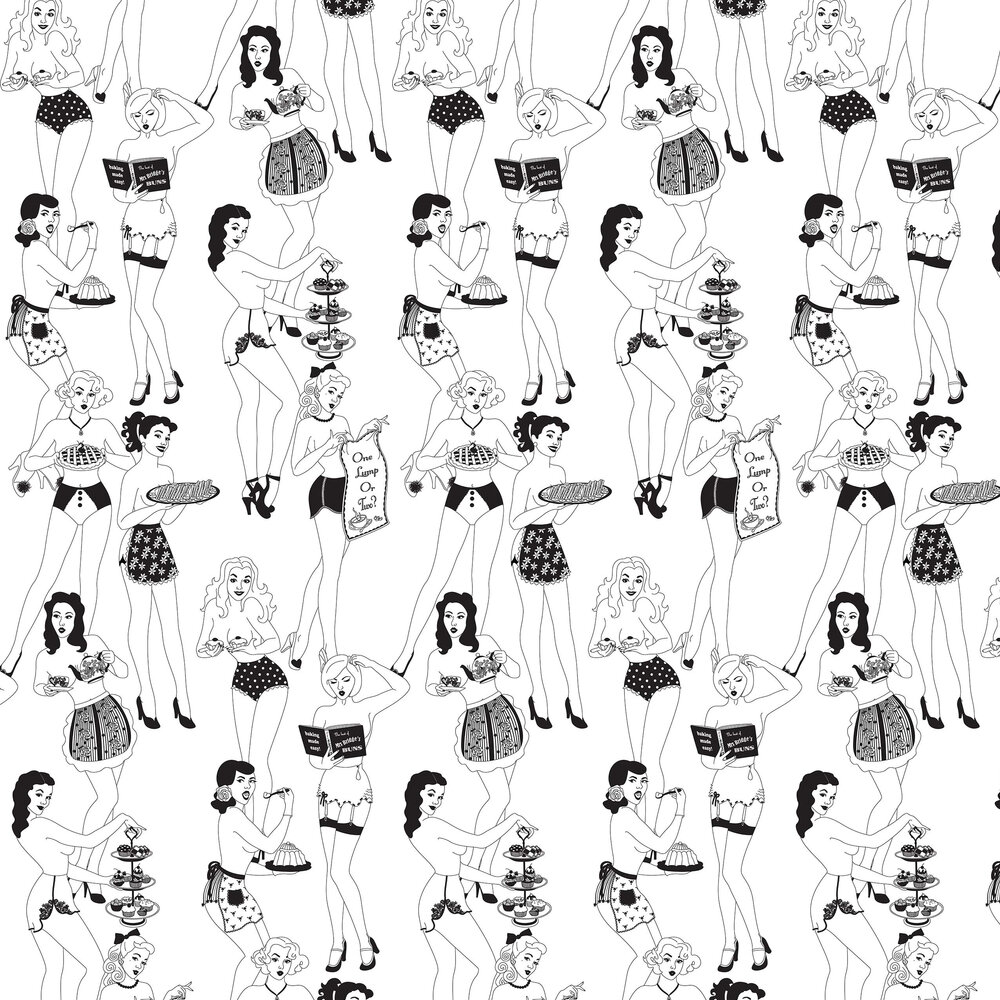 Time For Tea - 10m Wallpaper - Black / White - by Dupenny