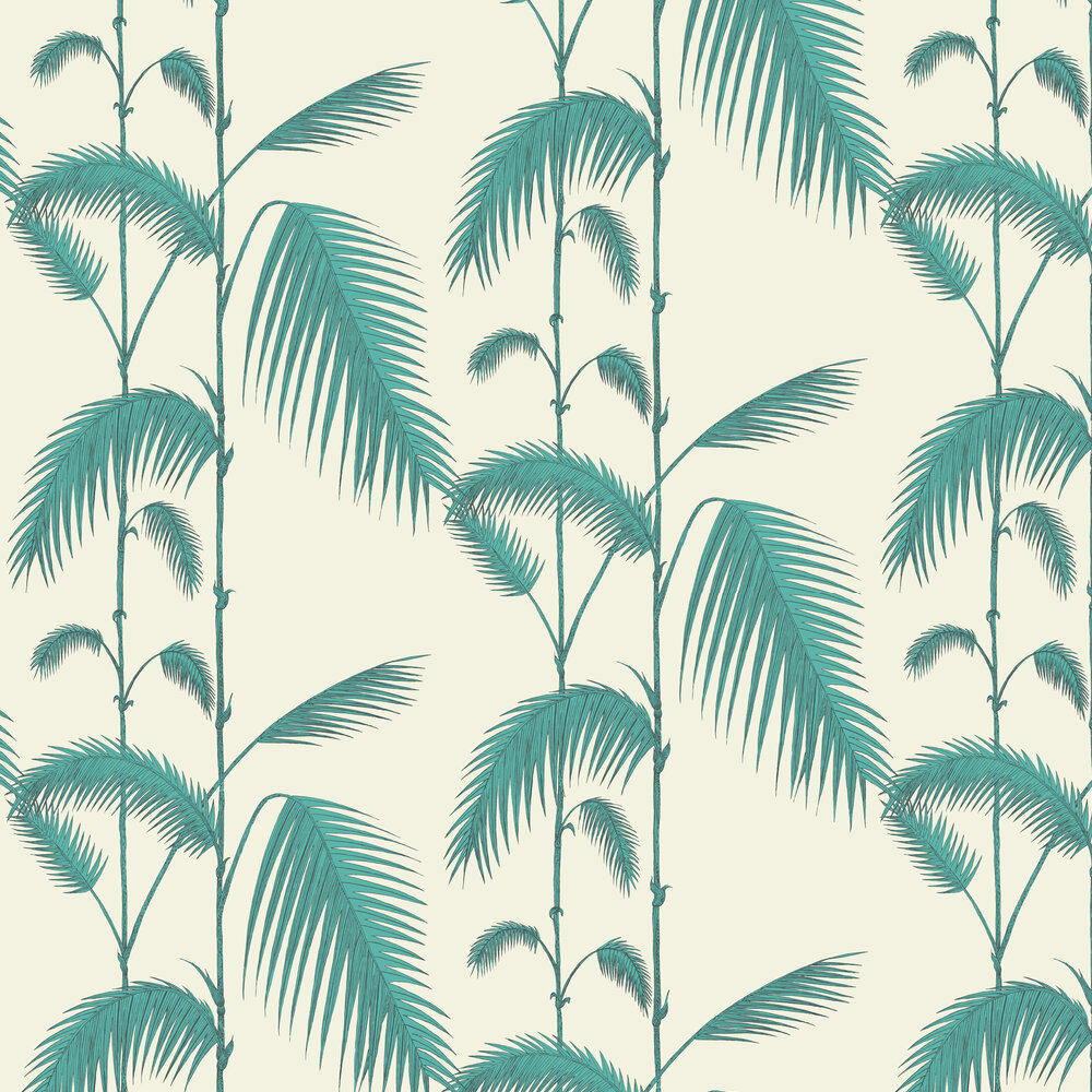 Palm Leaves Wallpaper - Blue Green / Off White - by Cole & Son
