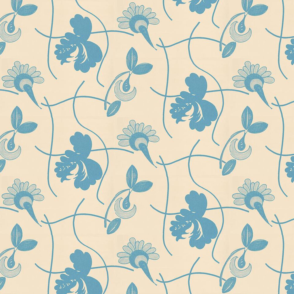 Gridflower Wallpaper - Blue / Off White - by Belynda Sharples