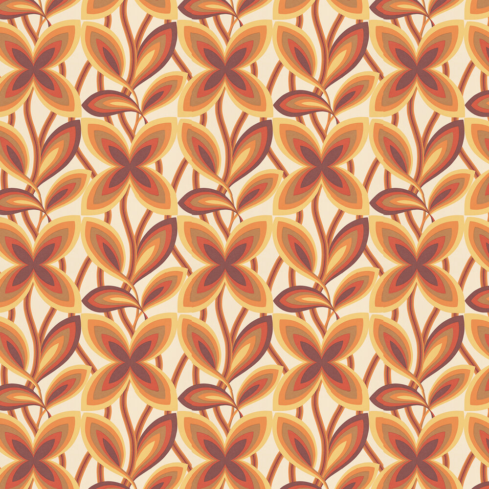 Starflower Wallpaper - Orange - by Little Greene
