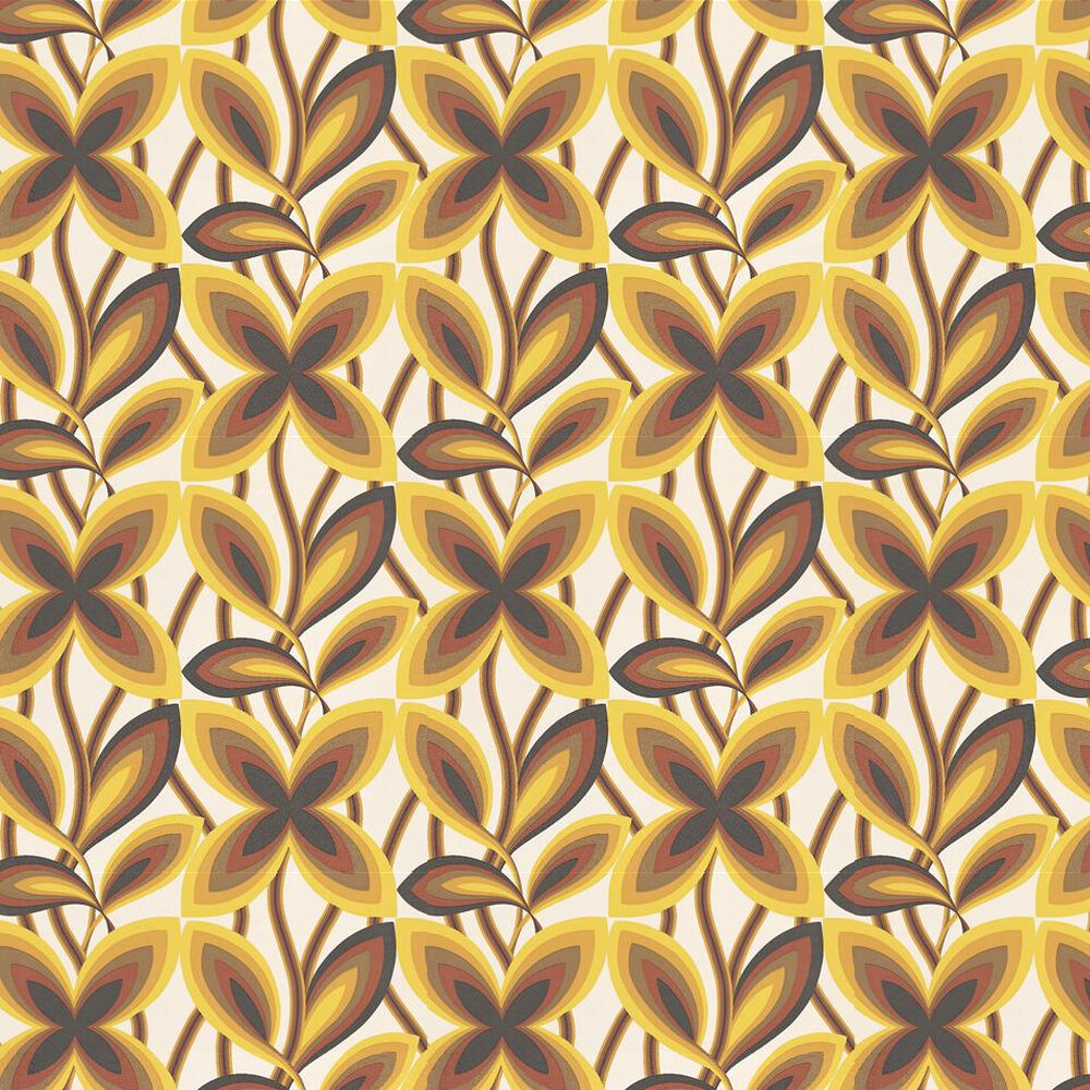 Starflower Wallpaper - Mustard Yellow - by Little Greene