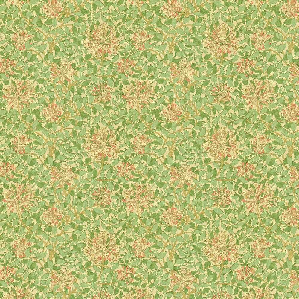 Honeysuckle Wallpaper - Green / Beige / Pink - by Morris