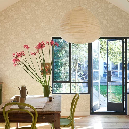 Peony Wallpaper - White / Light Taupe - by Farrow & Ball