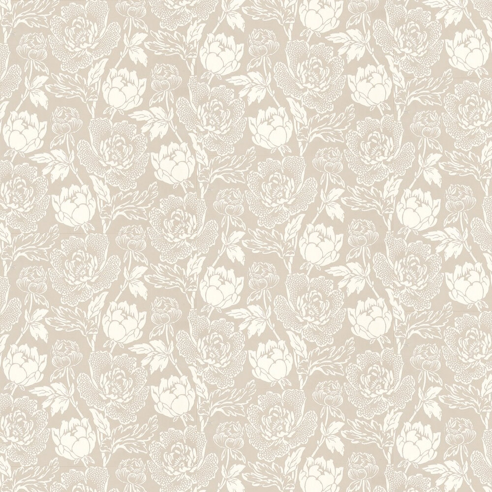 Peony Wallpaper - White / Taupe - by Farrow & Ball