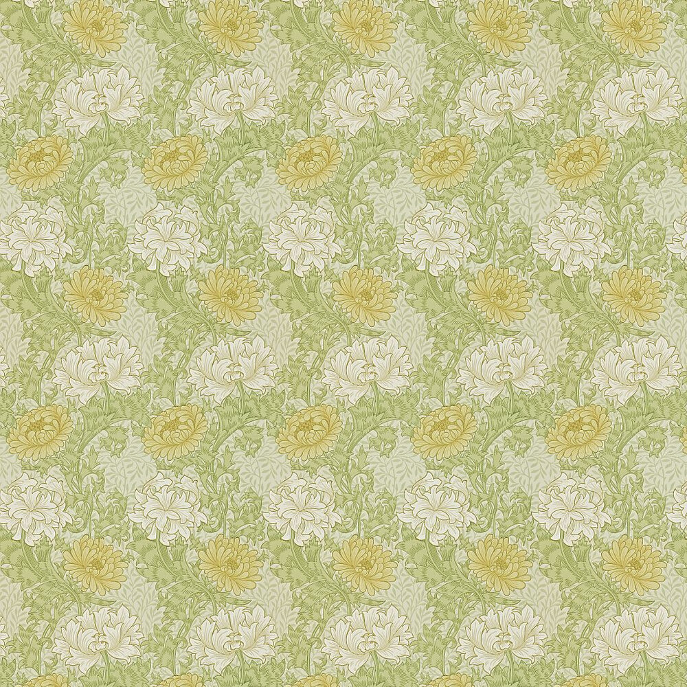 Chrysanthemum Wallpaper - Green / Yellow / Cream - by Morris