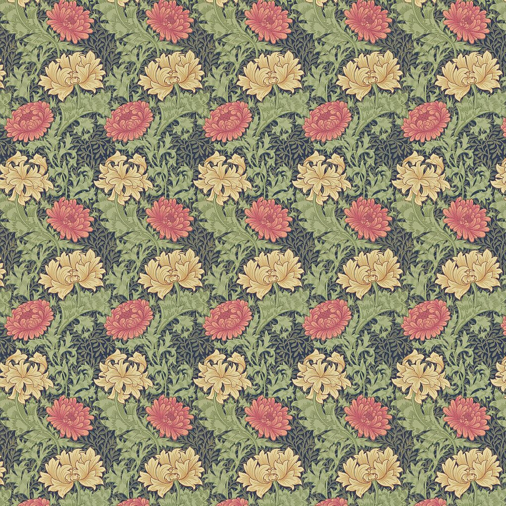 Chrysanthemum Wallpaper - Indigo - by Morris