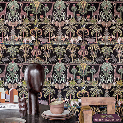 I Love Wallpaper Acacia Tree Wallpaper in Charcoal and Copper