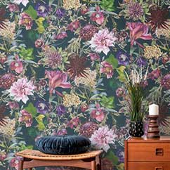 Papier peint Dreamy Floral - Multicolore / charbon de bois - Albany