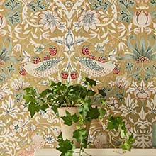 Strawberry Thief Wallpaper - Gold - by Morris