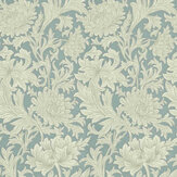 Papier peint Chrysanthemum Toile - Bleu porcelaine / crème - Morris. Cliquez pour en savoir plus et lire la description.