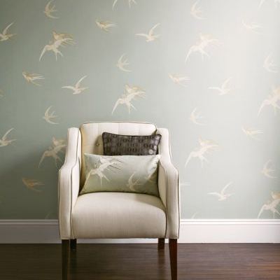 Swallows Wallpaper - Grey - by Sanderson