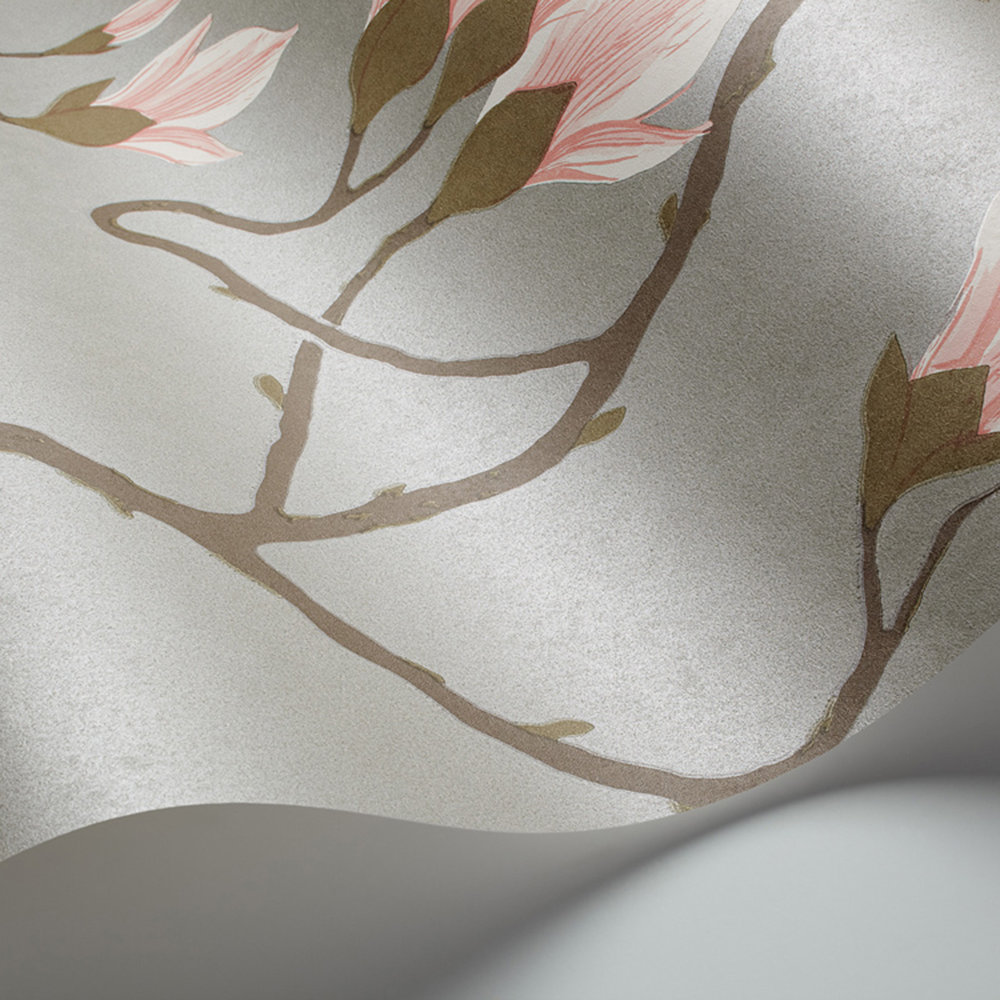Magnolia Wallpaper - Pink / Metallic Silver - by Cole & Son