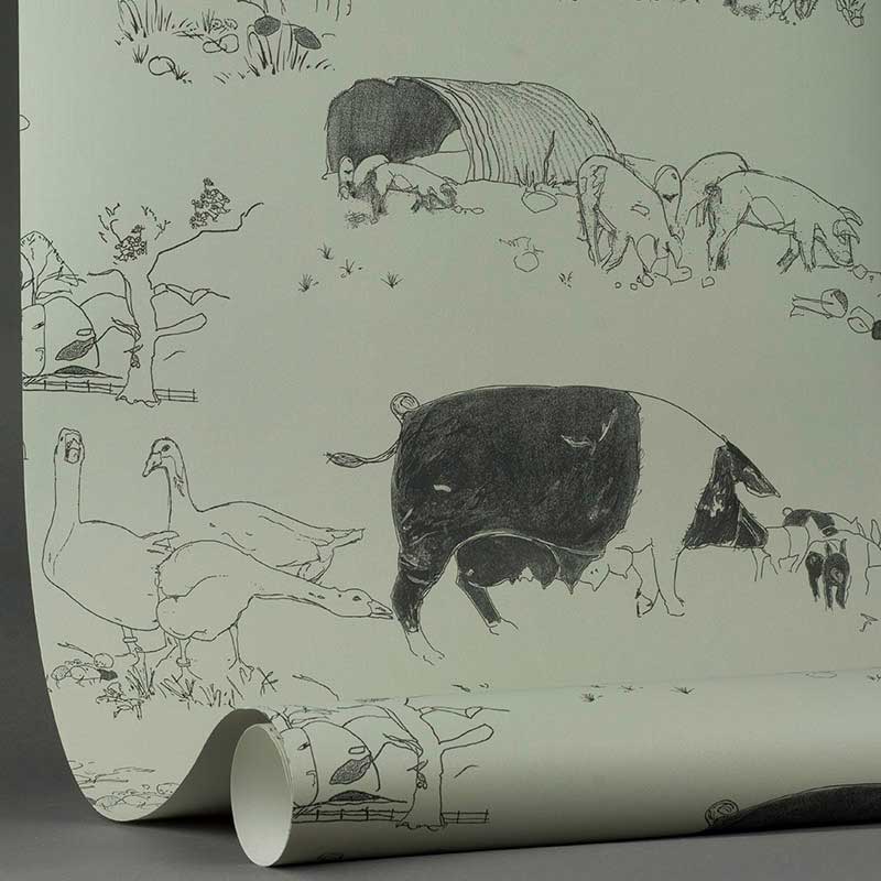 Pig Wallpaper - Black / Beige - by Belynda Sharples