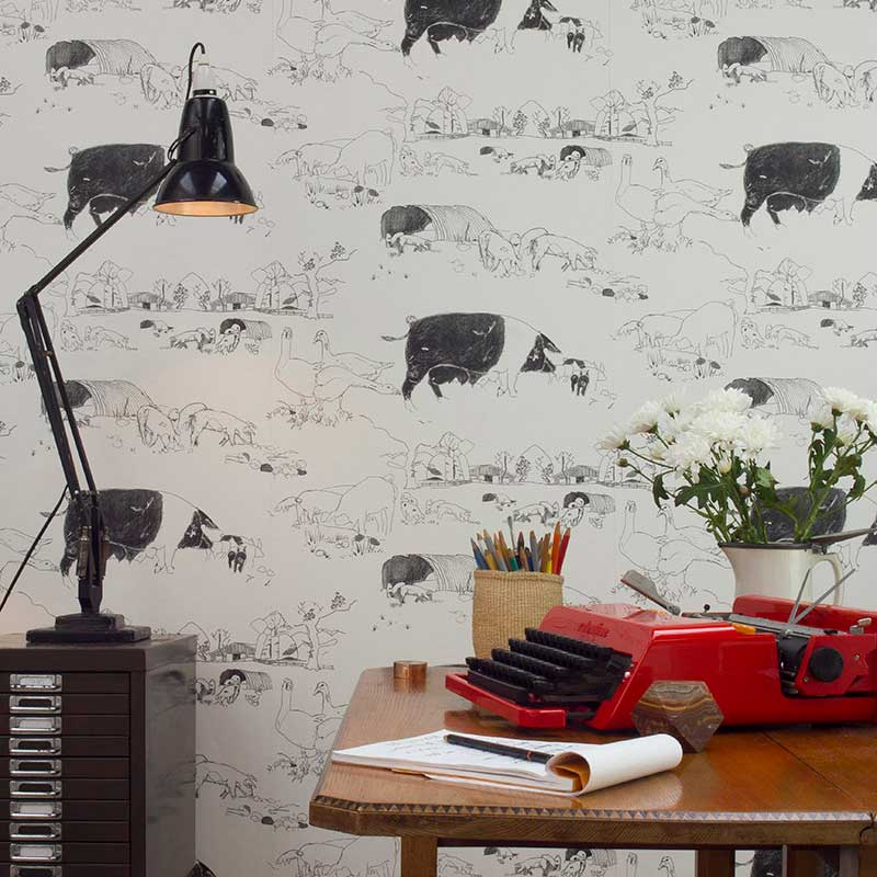 Pig Wallpaper - Black / White - by Belynda Sharples