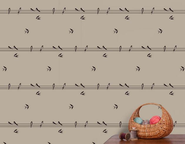 On a Wire - Weasel Wallpaper - Beige - by Hubbard and Reenie