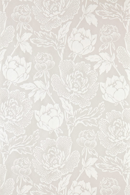 Peony Wallpaper - White / Light Taupe - by Farrow & Ball